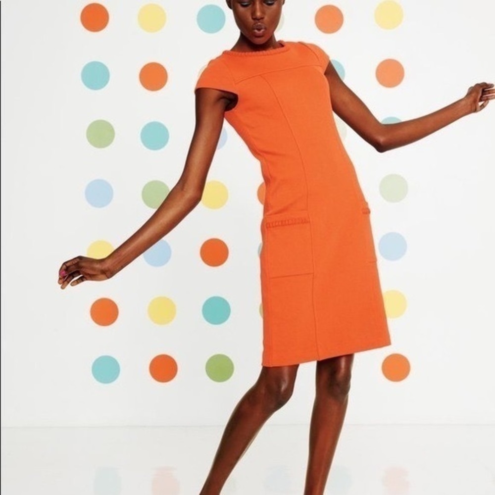 BODEN Orange Tangerine Sheath Pockets Dress 6